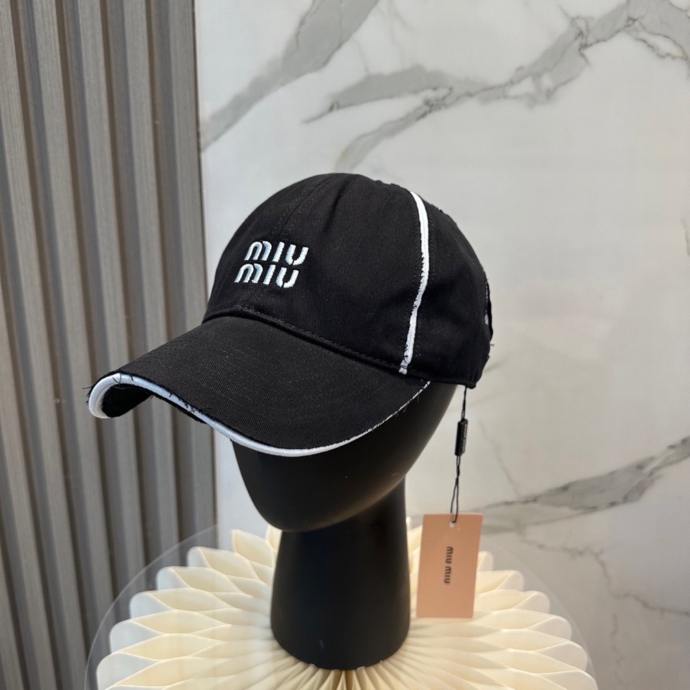 Miu Miu Black Baseball Cap with White Piping